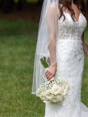 Stella York Ivory Lace Bridal Gown with Veil